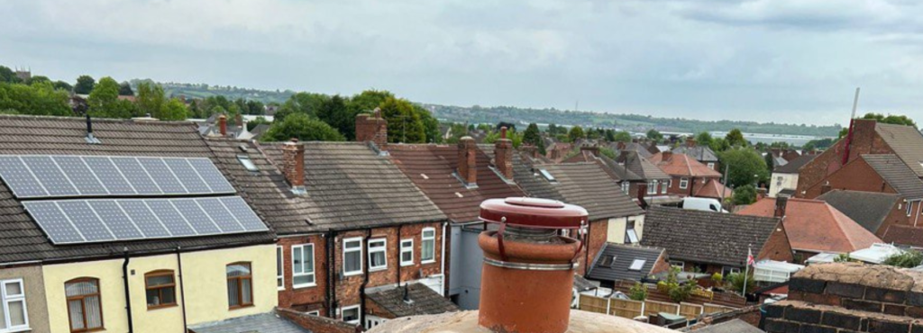 This is a photo taken from a roof which is being repaired by TRP Roofing Pocklington, it shows a street of houses, and their roofs
